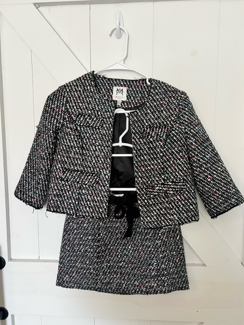 Milly Minis Black & White Tweed Jacket and Skirt with colorful Flecks